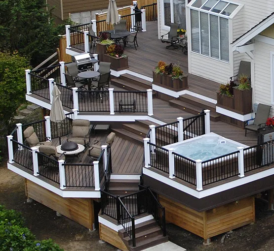 Unique architectural deck design with modern aesthetics & functionality.